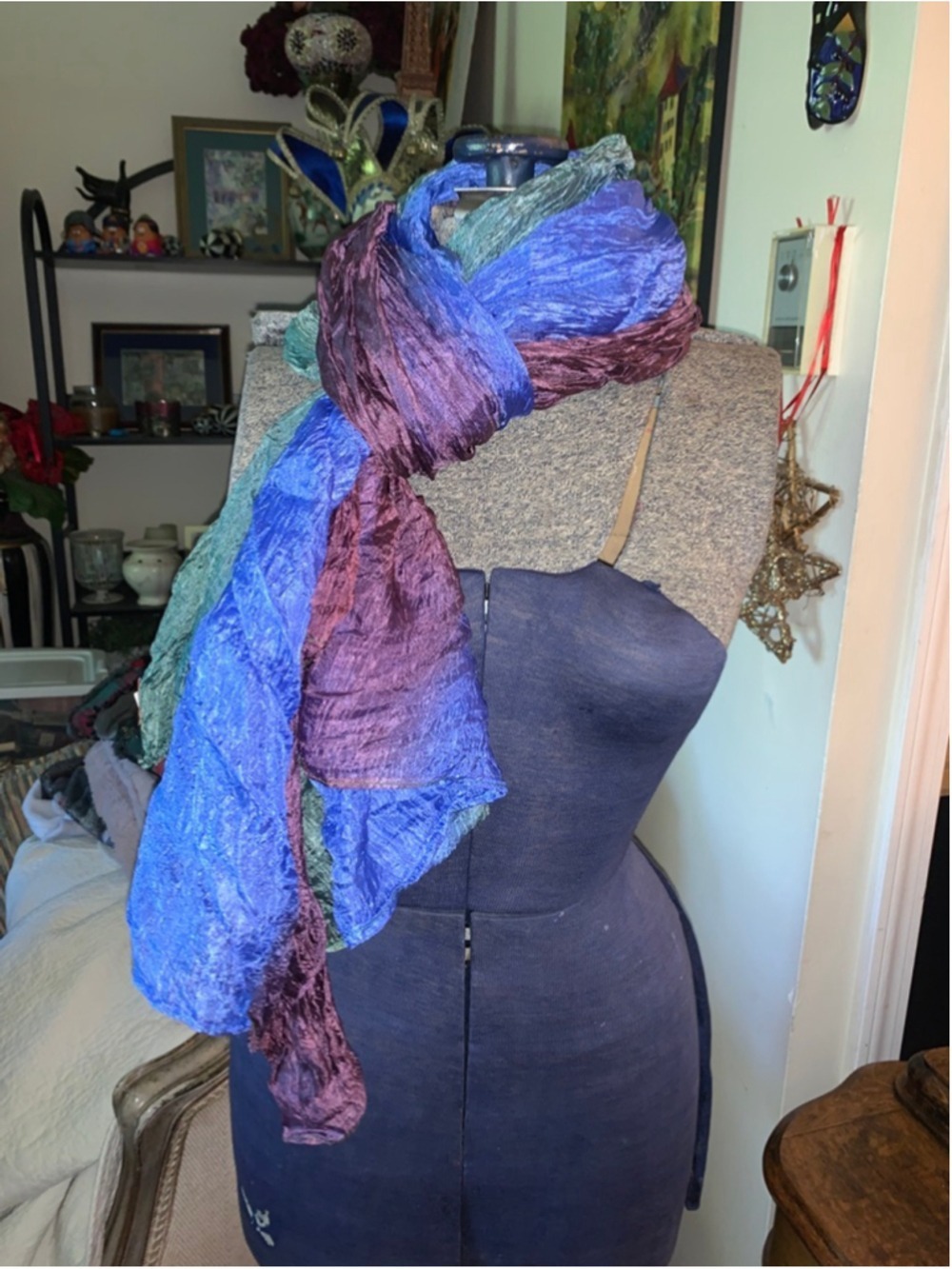 Women's CRAFT LINK One Size Blue Green Ombre Silk Scarf